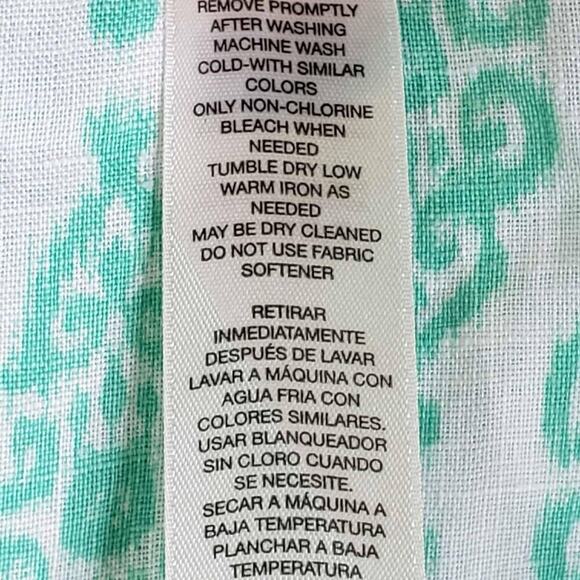 Chicos Top Button Up Shirt Women’s Size 3 US XL Teal Green Geometric Linen - Picture 11 of 12